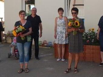 Bei der Abschiedsfeier: Sigrid Albrecht (Leitung Oberthulba), Ilse Hartmann, Jürgen Weigand, Nicole Gündling (Leitung Hassenbach), Gabi Pentenrieder und Anna Herterich (Elternbeirat).  Foto: Tanja Iff