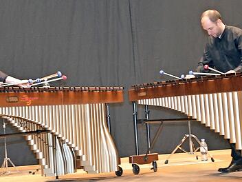 Vor drei Jahren gastierten Martina Balz und Dominic Herrmann in der Leßbachtalhalle in Weißenbrunn und begeisterten mit fliegenden Händen am Marimbaphon. Am 27. Mai sind die beiden Berufsmusiker bei "Power of Percussion" mit Günther Peppel und seinen Schülern von der Berufsfachschule für Musik Oberfranken mit eigenen Programmteil dabei. Foto: Archiv Karl- H. Hofmann