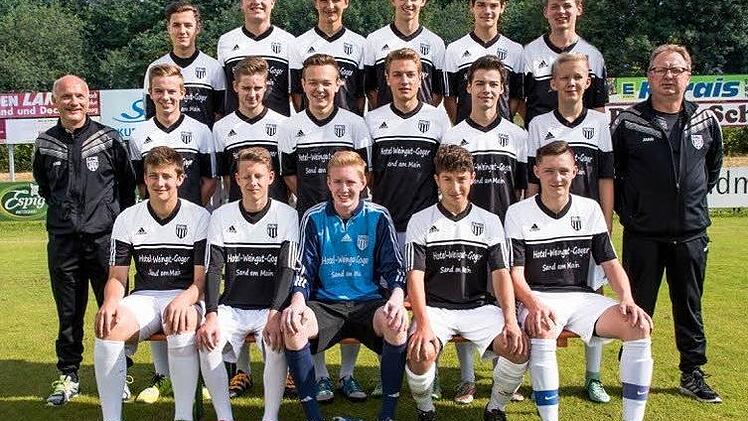 Strahlende Gesichter - die U17-Junioren des FC Sand wurden souverän Meister in der Kreisliga Schweinfurt. Am Erfolg waren beteiligt (jeweils von links, hinten): André Lörzer, Simon Flachsenberger, Sebastian Krines, Kevin Moser, Frederik Kirchner, Fabio Herrmann. Mitte: Co-Trainer Thomas Lörzer, Tim Heurung, Christian Müller, Julian Burckhart, Johannes Klauer, Bastian Berthold, Christopher Romig, Trainer Matthias Flachsenberger. Vorne: Felix Beck, Jamie Prick, Julius Lang, Christian Knoblach u...