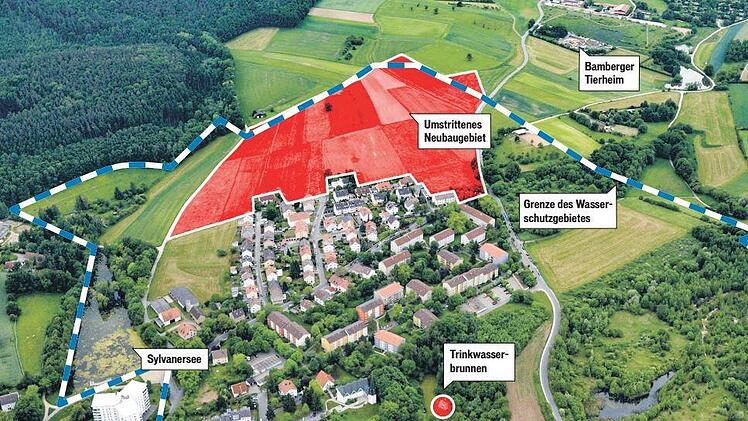 Die Grenzen des Wasserschutzgebietes umfassen das komplette geplante Neubaugebiet.  Ronald RInklef
