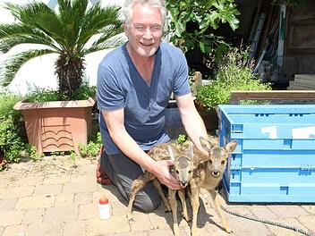 Tierarzt Joachim Lessing mit den zwei Kitzen Foto: Wolfgang Desombre