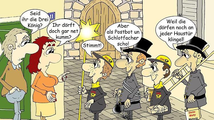 "Mit von Haus zu Haus wird's wohl nix dieses Jahr bei den Sternsingern wegen Corona", schreibt Klaus Strobel zu dieser Karikatur und ergänzt: "Aber vielleicht mit etwas Einfallsreichtum doch noch, denn das alte Brauchtum darf trotz Corona nicht aussterben. Ist es doch letztendlich für einen guten Zweck."