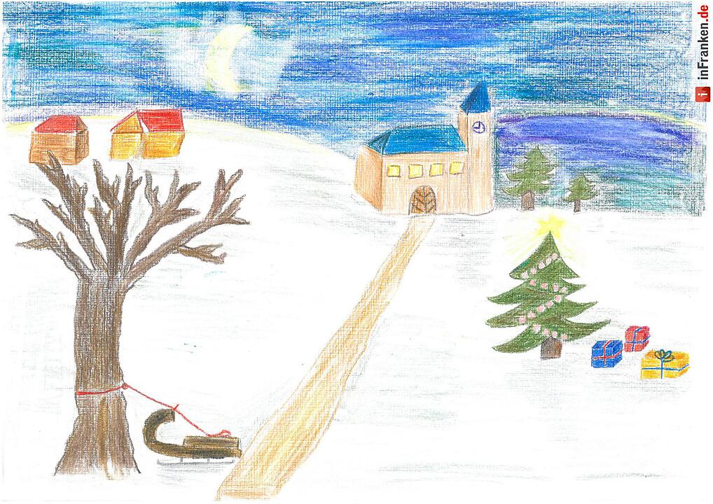 Selbstgemalte Weihnachtsbilder von Kindern aus Franken 2016