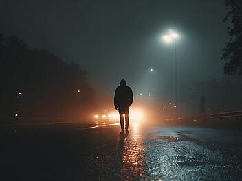 Dunkel, Mann, Stra&szlig;e, angefahren