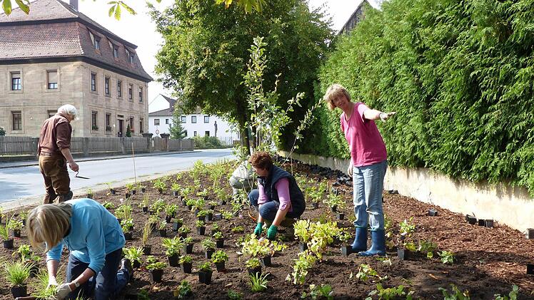 Mitglieder der Unabhängigen Röttenbacher bepflanzten den Grünstreifen gegenüber des katholischen Pfarrhauses neu. Foto: privat
