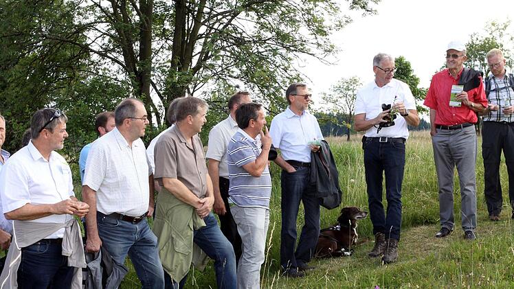 Mit einer einstündigen Wanderung auf dem Wiesen-Panorama-Weg bei Nordhalben begann die Festveranstaltung "25 Jahre Landschaftspflegeverband Frankenwald". Dabei gab Geschäftsführer Dietrich Förster auch Auskünfte über die Nordhalbener Hochfläche.  Foto: Michael Wunder