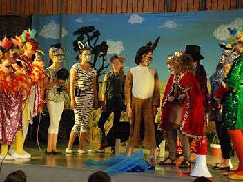 Die Theatergruppe der Grundschule am Mönchsturm Hammelburg führt das Musical "Kwela Kwela" mit großem Erfolg auf.  Foto: Schule