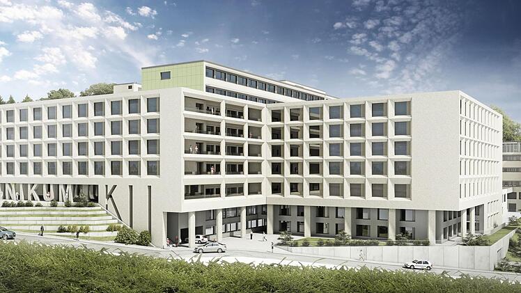 Der Neubau-Süd (rechts im Bild) soll bereits im Herbst 2019 fertiggestellt sein. Visualisierung: H2M