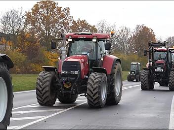 Bei der gro&szlig;en Demonstration der Landwirte reihten sich auch Teilnehmer aus dem Landkreis Bad Kissingen ein.  Foto: J&uuml;rgen Bock