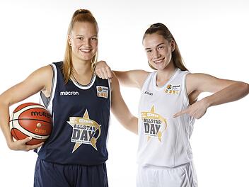 Attraktiv, sympathisch und sportlich relevant lief die Werbung für den ersten "German Allstar Day" mit den beiden Bamberger Nachwuchshoffnungen und Zweitligaspielerinnen Julia Förner (r.) und Magdalena Landwehr. Foto: Daniel Löb