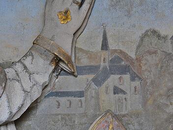 Die Besonderheit: Im Hintergrund sind die Klosteranlagen von Bildhausen zu erkennen und dabei vor allem der prachtvolle Bau der abgerissenen Abteikirche, außerdem eine kleine Kapelle am Berg. Foto: Hanns Friedrich