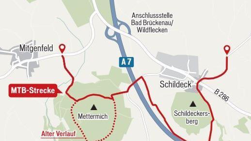 Die alte und neue Wegführung für Mountainbiker rund um die Mettermich. Quelle: Bayernatlas