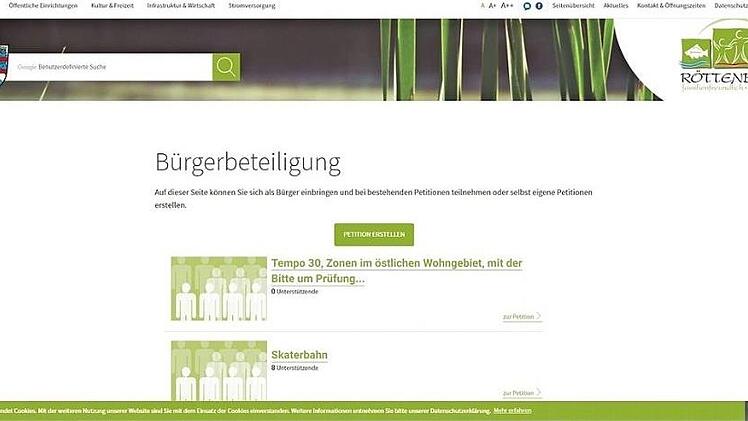 So sieht das Petitions-Tool auf der Homepage der Gemeinde R&ouml;ttenbach aus.