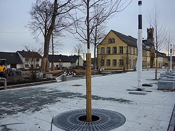 Die Fertigstellung der Neugestaltung Rathausvorplatz/Schlossgarten/Kirchenvorplatz steht in der Prioritätenliste der Stadt Teuschnitz ganz weit oben. Hier ein aktuelles Bild vom 30. März.Heike Schülein