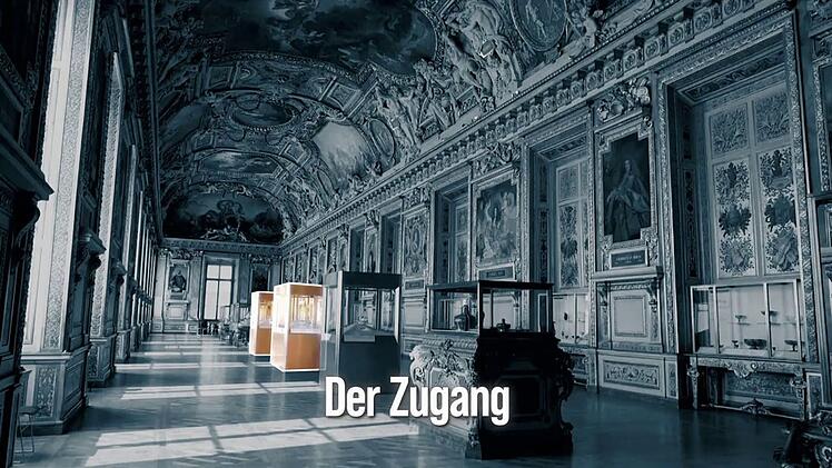 In die farblich hervorgehobenen Vitrinen verschafften sich die R&auml;uber mit Trennschleifern gewaltsam Zugang.