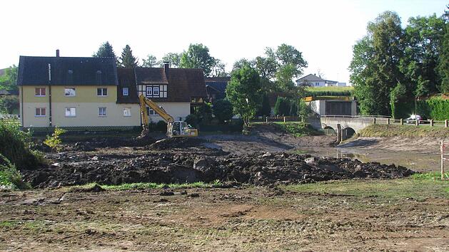 Etwa 5000 Kubikmeter Schlammboden müssen am Schlossteich ausgehoben werden.  Foto: Norbert Karbach