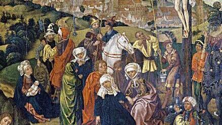 Passionstafel von Hans VI. Tucher mit der Stadtansicht Bambergs von Süden  datiert auf  1485   Repro: Eberhard Lantz/Bayerisches Landesamt für Denkmalpflege