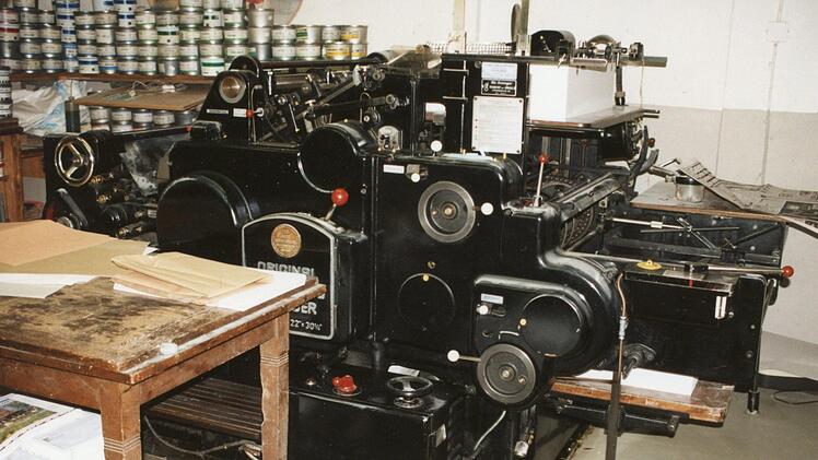 Auf dieser Buchdruckmaschine "Original Heidelberger Zylinder" (OHZ) wurde bis 1977 der Brückenauer Anzeiger gedruckt.  Foto: Archiv Franz-Peter Nikolaus