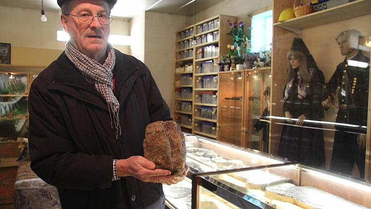 Auch Diplom-Geologe Friedrich Leitz hat schon eine Holzversteinerung gefunden. Seine Versteinerung ist besonders wertvoll, da sie auch den Stamm zeigt.