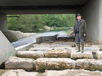 Albert Schütze bezeichnet die Fischtreppe am Ochsenklavier als eine "Musterlösung für den Forchheimer Fischwanderweg". Foto: Roepert