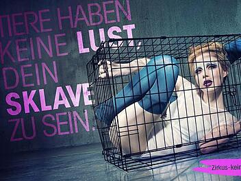 "Tiere haben keine Lust, Dein Sklave zu sein" - mit dieser Botschaft warb Loulou von Brochwitz für eine Peta-Kampagne. Foto: Peta Deutschland/Jerry Fill