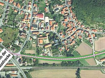 So könnte nach den Vorstellungen des Staatlichen Bauamts die Trasse der Ortsumgehung in Ebelsbach verlaufen. Grafik: Staatliches Bauamt Schweinfurt