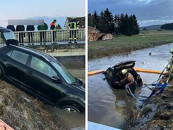 Auto im Kreis Coburg im Fluss gelandet