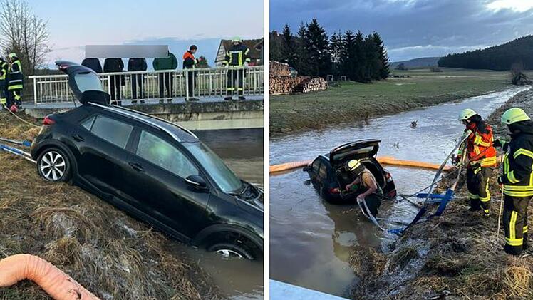 Auto im Kreis Coburg im Fluss gelandet