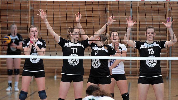 Aufstellung der Bamberger VG-Volleyballerinnen bei eigenem Aufschlag  Foto: sportpress