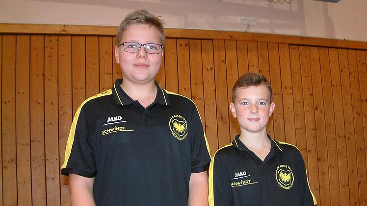 Tim Barnickel und David Fischer vom FC Adler Weidhausen. Doppelsieger bei den B-Schülern. David siegte darüber hinaus im Einzel.