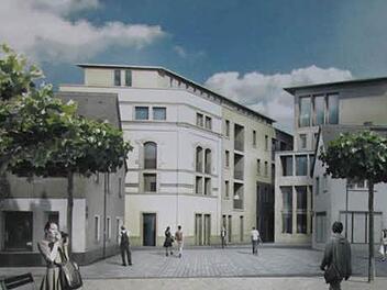 So wird das Brauhaus-Areal einmal aussehen. Rechts das ehemalige Sudhaus mit den Wohnungen. Foto: PR