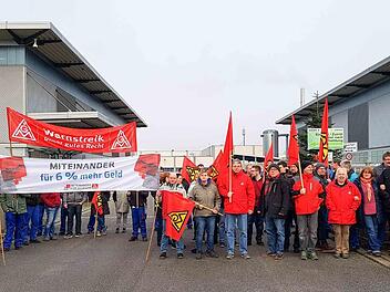 Die Kundgebungsteilnehmer bei der Firma Wieland Foto: RiegerPress
