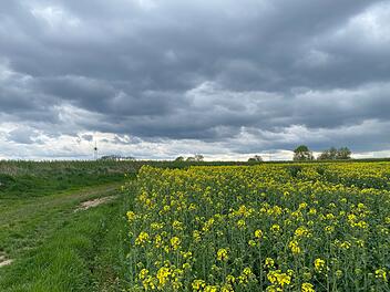 Wechselhaftes Wetter trotz blühender Landschaft in Franken