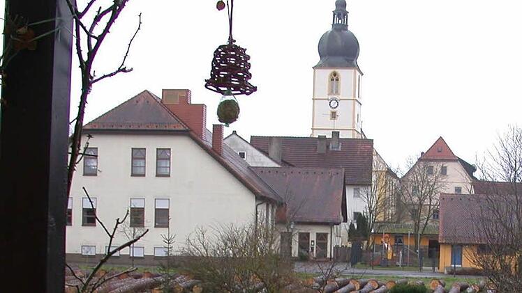 Horst Schneider aus Rentweinsdorf hatte am Wochenende einen freien Blick gen Kirche, denn rund um seine Meisenknödel herschte gähnende Leere. Die Wintervögel blieben bei dem stürmischen Wetter im Gebüsch versteckt.  Foto: Horst Schneider