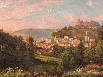Nächste Woche wird in Bayreuth unter anderem das Gemälde "Blick auf Kulmbach von der Pertschen Reuth aus von Michel Weiß 1920" versteigert. Repro: BR