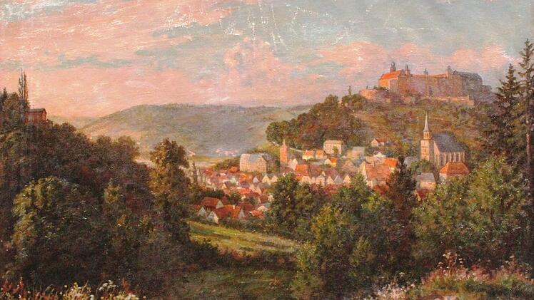 Nächste Woche wird in Bayreuth unter anderem das Gemälde "Blick auf Kulmbach von der Pertschen Reuth aus von Michel Weiß 1920" versteigert. Repro: BR