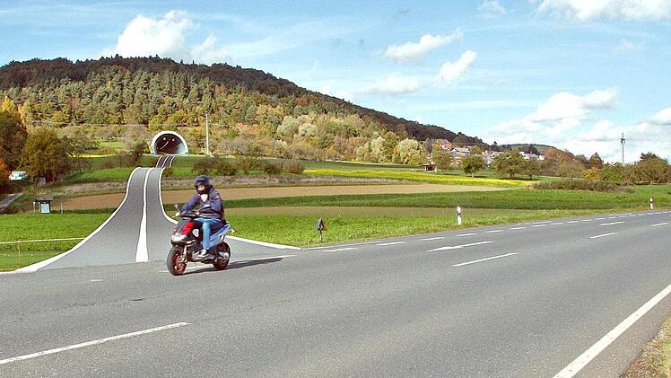 Bei Rüssenbach soll die B 470 durch einen Tunnel bis Gasseldorf weitergeführt werden.  Foto: Josef Hofbauer; Bildmontage: Franziska Schäfer