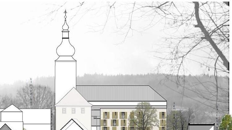 Hinter dem Prälatenbau entsteht ein Gästehaus für Seminarteilnehmer, aber auch externe Gäste. Plan: Hirner & Riehl Architekten