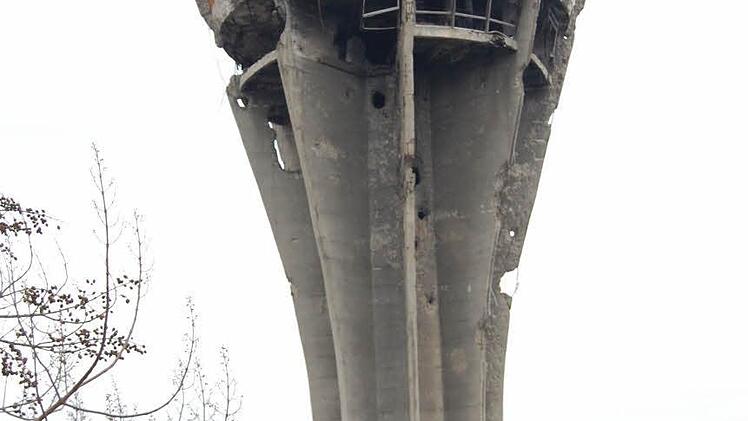 Der zerbombte Wasserturm von Vukovar (Kroatien).