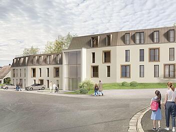 So könnte das neue Mehrfamilienhaus in Petzmannsberg aussehen, das die Stadt Kulmbach bauen will: Ein Mansarddach ersetzt das umstrittene Flachdach.  Visualisierung:  Stadt Kulmbach