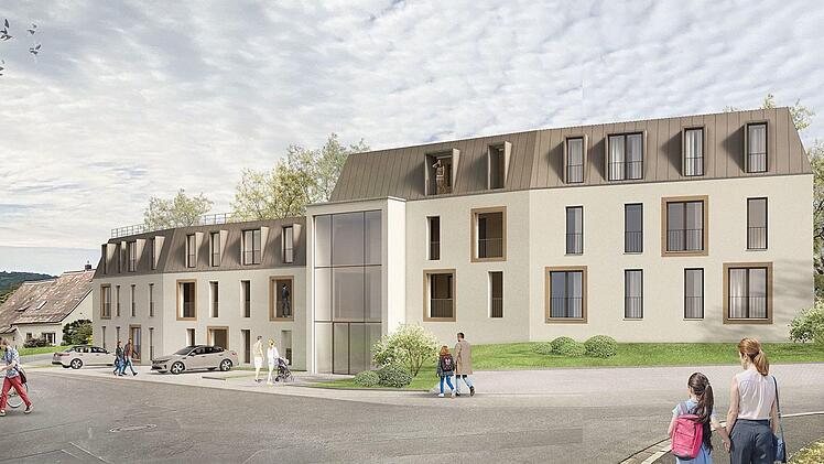 So könnte das neue Mehrfamilienhaus in Petzmannsberg aussehen, das die Stadt Kulmbach bauen will: Ein Mansarddach ersetzt das umstrittene Flachdach.  Visualisierung:  Stadt Kulmbach