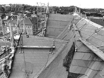 Ungewohnte Perspektive: Blick auf das Dach des Stadthauses 1989Foto: CT-Archiv/Hagen Lehmann