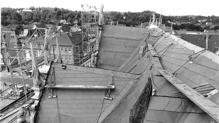 Ungewohnte Perspektive: Blick auf das Dach des Stadthauses 1989Foto: CT-Archiv/Hagen Lehmann