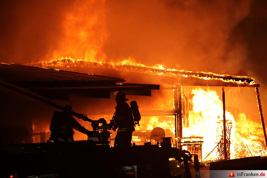 Riesiges Flammeninferno zerstoert grosses Saegewerk - Meterhohe Flammen