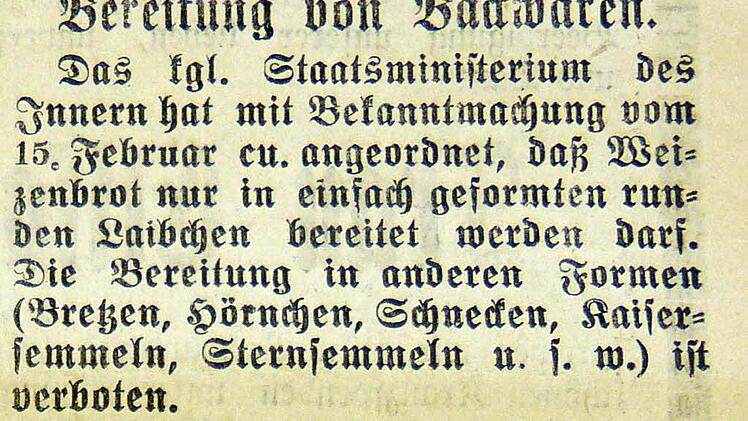 Bereitung von Backwaren, Bekanntmachung der Stadt Forchheim vom 16.02.1915 aus dem Forchheimer Tagblatt vom 17.02.1915 (Repro Franze)