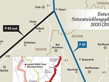 Der Bau einer 380-kV-Leitung könnte Bad Brückenau und die Schwarzen Berge betreffen. Grafik: Klaus Heim