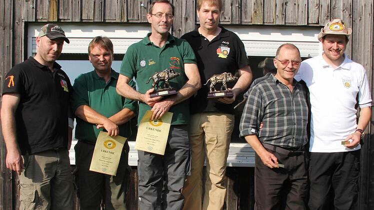Die Sieger beim Mannschaftswettbewerb, von links Thorsten Roth/Jürgen Schwöbel (Zweite), Andreas Martschin/Alo Esser (Sieger), Gerhard Einwag/Thomas Kiesswetter (Dritter).
