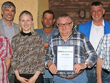 Zweiter B&uuml;rgermeister Hans-Josef Stich (hinten rechts) mit gew&auml;hlten und geehrten Mitgliedern Foto: Gerd Klemenz