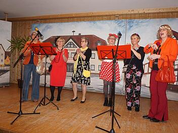 Die Frauen der Sängervereinigung Burkardroth begeisterten auf der Faschingsbühne mit ihren humorvollen Gesangseinlagen. Foto: Marion Eckert