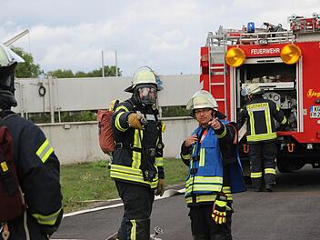 In der Münnerstädter Kläranlage wurde ein Notfall-Einsatz der Feuerwehr geübt. Foto: Heike Beudert